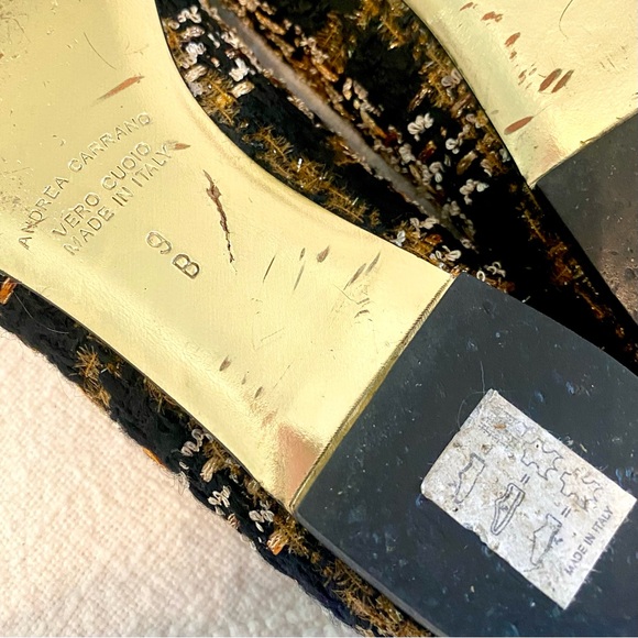 Andrea Carrano Jaky Lauren Black & Gold Wool Plaid Flats US9 EU39 - Picture 11 of 14